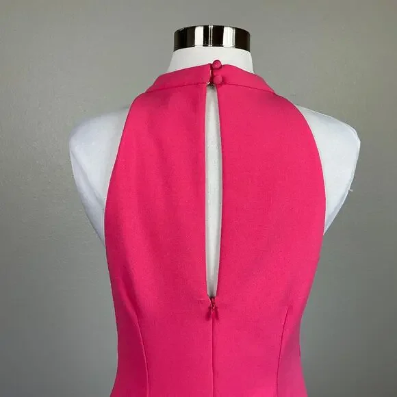 Aidan Mattox Beaded Cut Out Midi Sheath Cocktail Dress Coral Pink Size 6 - Picture 9 of 11